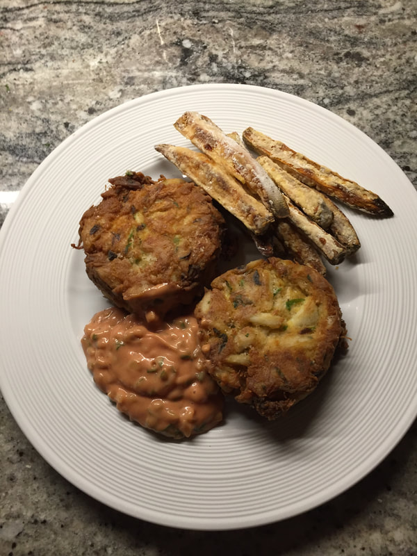 Crab Cakes with Sweet Potato Oven Fries